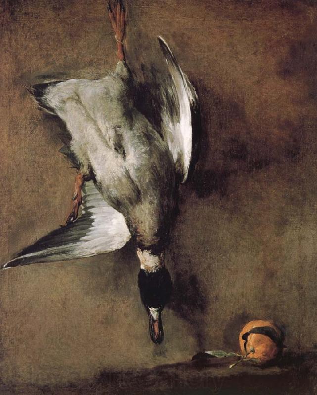 Jean Baptiste Simeon Chardin Wild ducks hanging on the wall, and the Orange Spain oil painting art